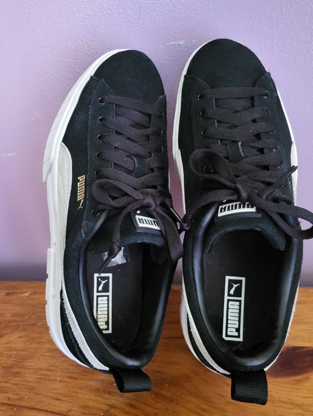 Womens Chunky Platform PUMA Lace-up Black White Suede Leather Sneakers Shoes 10 - Picture 7 of 11
